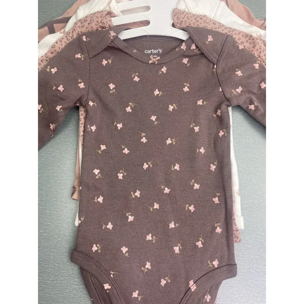 CARTER'S BABY GIRL 4-PACK HORSE & FLOWERS 100% COTTON BODYSUITS SIZE 6 MONTHS - Picture 4 of 9